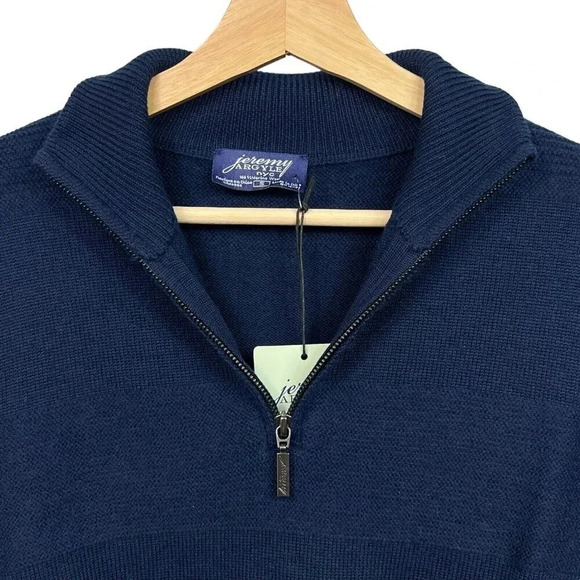 JEREMY ARGYLE 1/4 Zip Textured Sweater Navy Merino Wool Mens Sz S Stitch Fix NWT - Picture 2 of 8